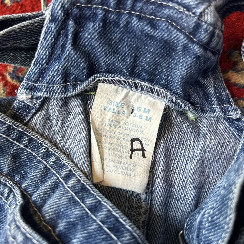 Vintage Denim Overalls Embroidered Tulips Girls 3-6 Months 90s Made In USA